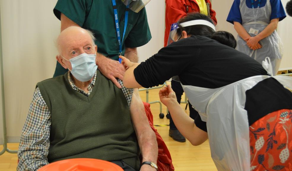 Hector Delbridge, 90, is vaccinated at North Devon District Hospital today Coronavirus, vaccination, covid, Devon