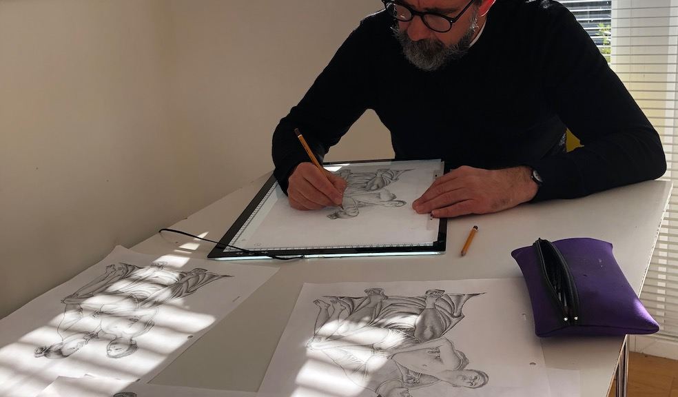 Artist Leo Jamelli at work on the Exeter Phoenix projection Artist Leo Jamelli at work on the Exeter Phoenix projection