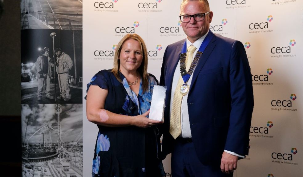 Jo Giles receiving her Young Achiever Award from Phil Ramsden, Chair, CECA South West.