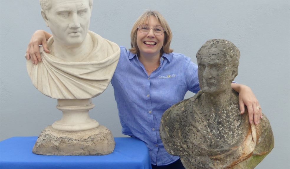 Chilcotts receptionist Jo Neale with the Honiton Pottery marble busts Chilcotts receptionist Jo Neale with the Honiton Pottery marble busts