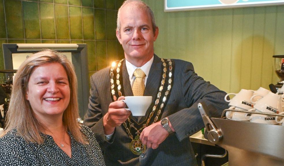 Cllr Alan Spencer, Mayor of Ivybridge, with Lorraine Bridden, Perfect Waves Cafe