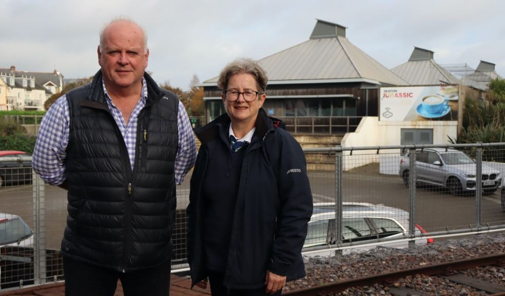 Councillor Paul Arnott and Jenny Nunn, CEO Seaton Tramway outside Seaton Jurassic. Photo: Seaton Tramway.