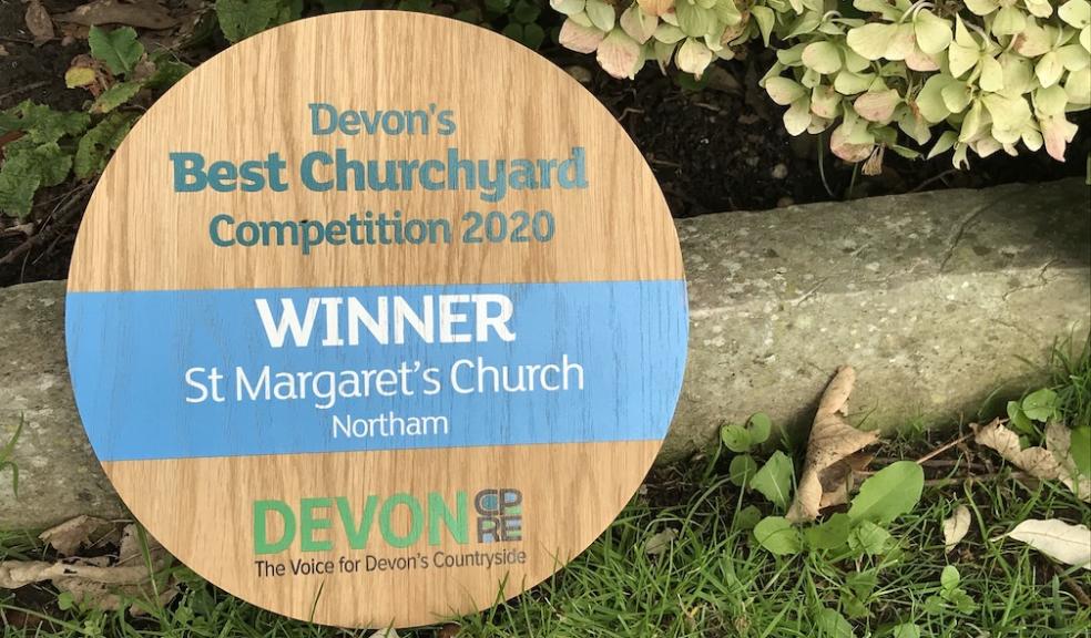 Devon's Best Churchyard 2020 winner's plaque in the churchyard at Northam Devon's Best Churchyard 2020 winner's plaque in the churchyard at Northam