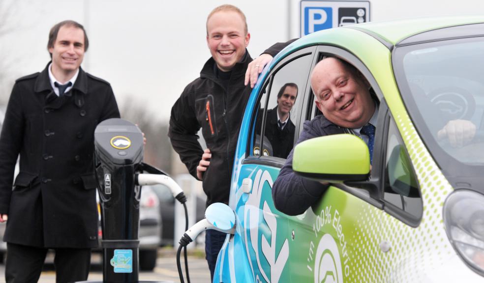 L-R: Transport planning officer Neil Honey, Giles Benbow from EVMotion (the company that installed the charge points) and Councillor Mark Coker at the George Junction Park and Ride.