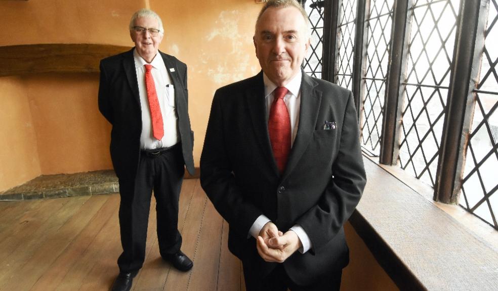 Councillors Pete Smith and Tudor Evans inside the house Elizabethan House