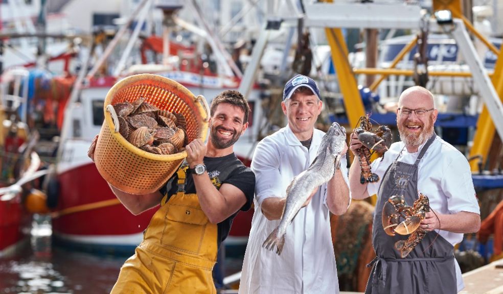 Frazer Pugh, director of The Handpicked Scallop Company, Josh Perkes, co-owner of Brixham Seafish, Simon Hulstone, chef-proprietor of the Michelin-starred Elephant Restaurant.