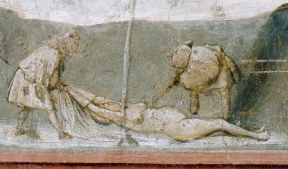 Giotto di Bondone, Allegory of Injustice (detail), 1303-1305, fresco, Arena Chapel, Padua