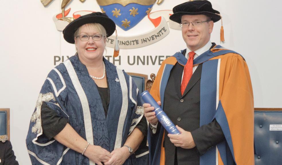 HSH Prince Albert of Monaco and Vice Chancellor of Plymouth University, Professor Wendy Purcell