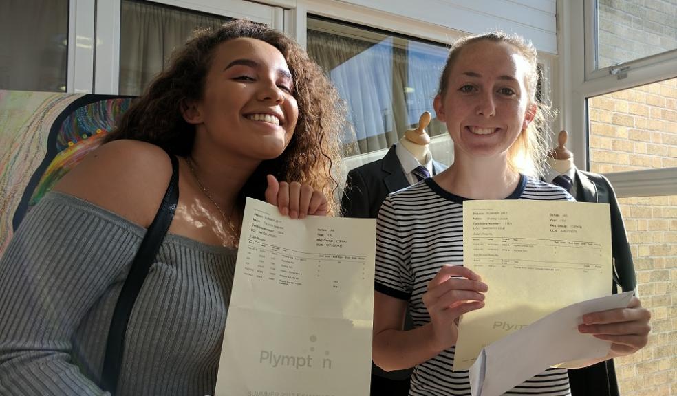 Photo captions: Tia Auguste, who is going on to study law at Cardiff University with Shelley Locock who achieved D* in applied science, D in business studies and D* in sport and who’s going on to study Primary Physical Education at Plymouth University.