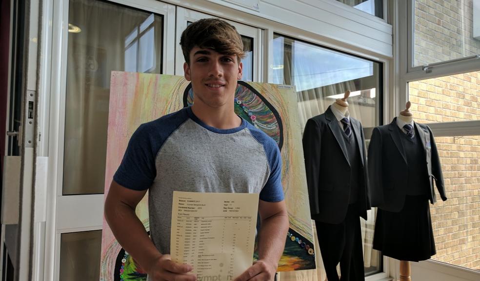Connor Burn with his GCSE results. He's staying on at Plympton Academy to study A Levels