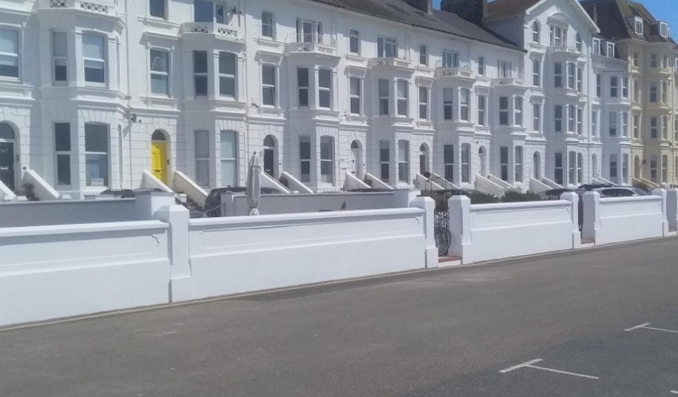 New wall at Morton Crescent in Exmouth Tidal defence, Exmouth