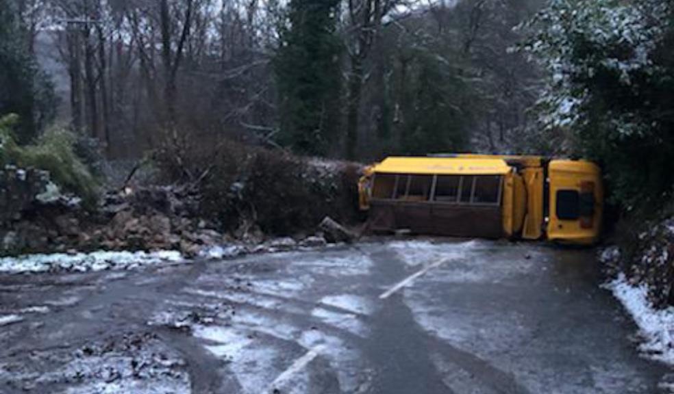 Overturned gritter at Holne Overturned gritter at Holne
