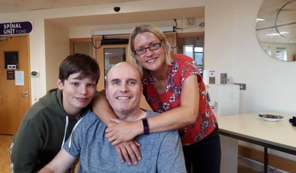 Mike with his family and friends Sharon completes her husband Mike’s 100 mile mission for Devon Air Ambulance