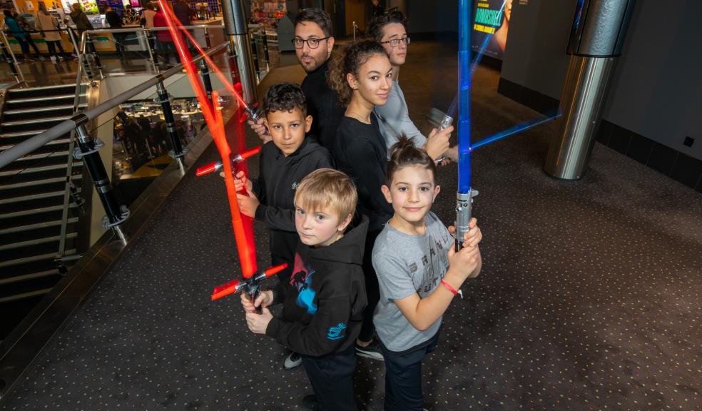 Left to Right, beginning at the top: Pasquale Capuano (Club Manager), Bill Driver, Mali Ratumaiwai, Inaas Attellesey, Seb Bennett and David Mitrache from The Plymouth Fencing Club show off their lightsabre skills at Vue Plymouth. The Plymouth Fencing Club set up at Vue Plymouth on Saturday 11 January, performed some exhibition shows over the course of the afternoon to give film goers a lesson in how a lightsabre should be properly handled