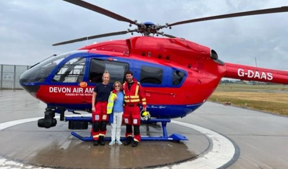 Devon Air Ambulance Specialist Paramedics, Jessica Thomas-Mourne and Lee Hilton with Ann Ralli Centre.