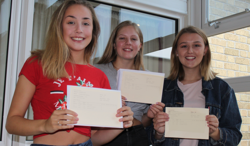 Photo captions: From left to right: Ashleigh Osborne, Alice Whiteley and Rosie Hannaford. They have all achieved their first choice university place.