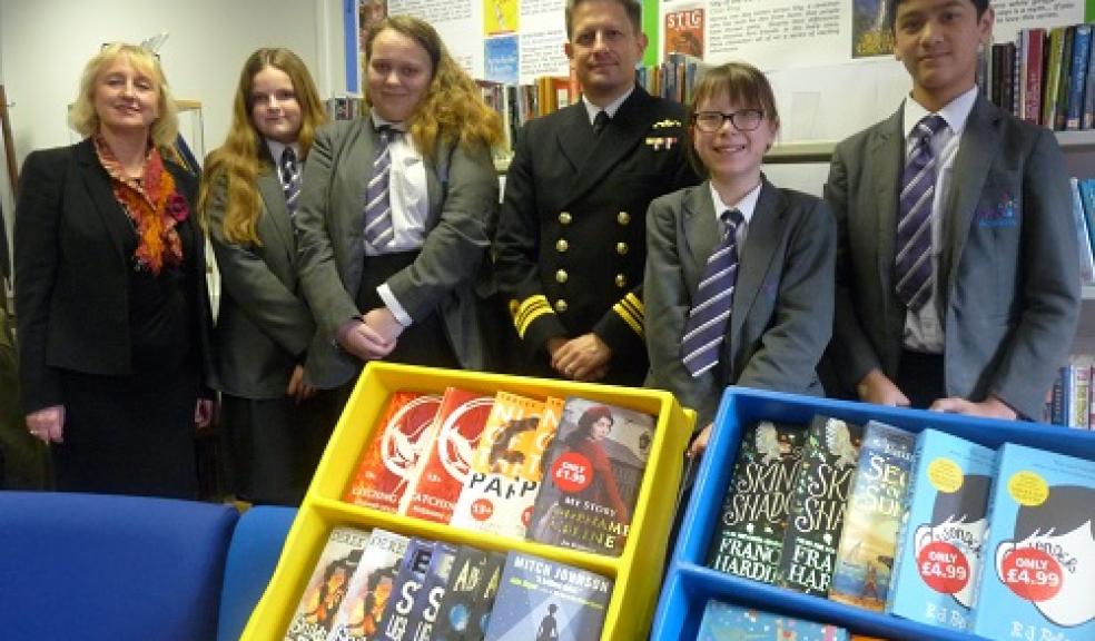 Photo caption: Left to right: Plympton Academy Business Director, Teresa Lakeman, Jessica Bean, Hannah Evans, Lieutenant Commander Boon, Elizabeth Richards and Shah Ali.