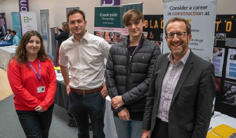 Left to right: Bianca Marcu A Level student at South Devon College, Anthony Mangnall MP, Mark Aldridge A Level student at South Devon College and Laurence Frewin, Principal at South Devon College.