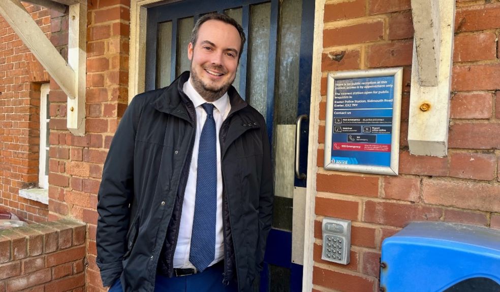 Simon Jupp MP outside Sidmouth’s police station