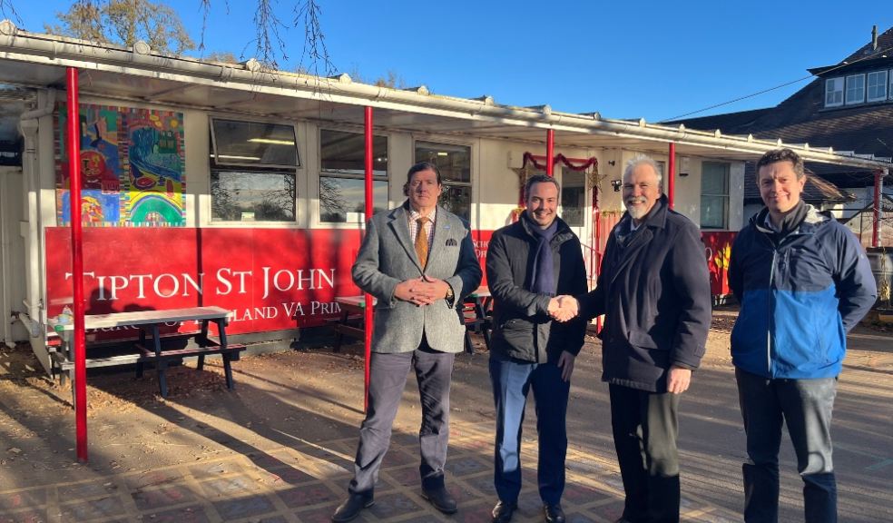 L-R: Cllr Andrew Leadbetter, Cabinet Member for Children’s Services and Schools, Devon County Council; Simon Jupp MP, Member of Parliament for East Devon; Colin Butler, Executive Headteacher, Otter Valley Federation; Pete Button, Head of School, Tipton St John Primary School.