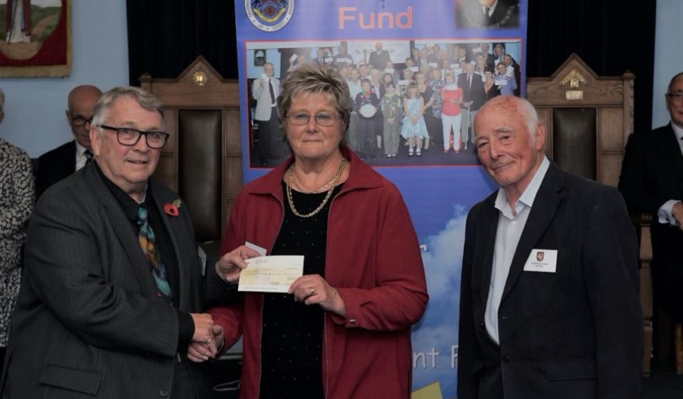 L to R. Ian Kingsbury JP. ( Devonshire Freemasons), Philippa May. (Sense), Dr Peter Galli ( St. Michaels Lodge)