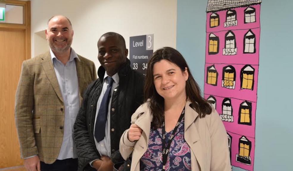Councillor Chris Penberthy, Charles Layiwola, Project Delivery Manager at The Guinness Partnership and Keely Earl, Housing Officer at The Guinness Partnership
