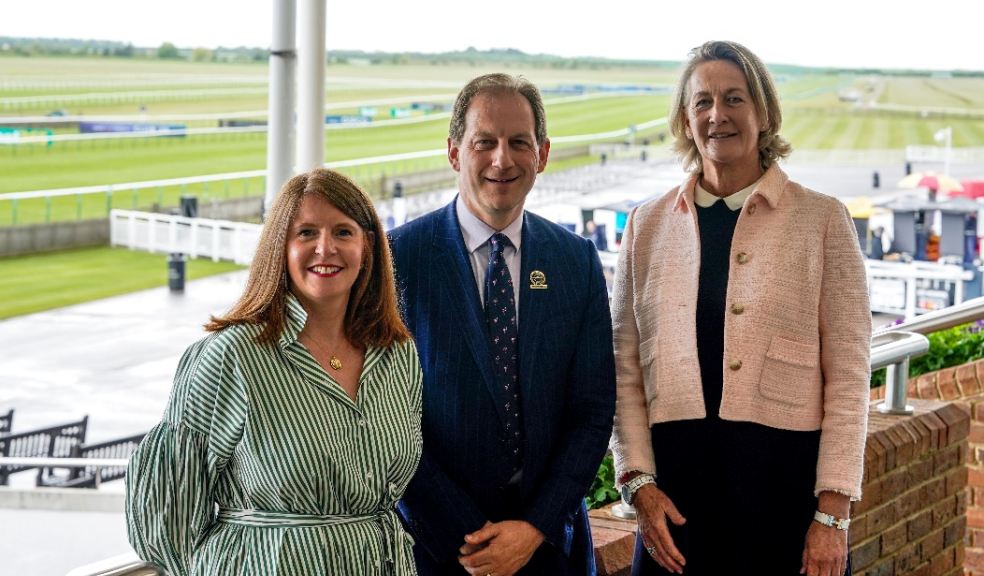 Sarah Griffiths, Director of Marketing and Communications at Gallagher, Nevin Truesdale, Chief Executive of The Jockey Club, and Sophie Chambers, Managing Director, Bloodstock at Gallagher, at the launch of the partnership in Newmarket. Photo: The Jockey Club/Megan Ridgwell.