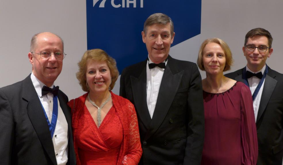 Photograph by Glen King CIHT President David Gibby and Mrs. Viv Gibby/ Peter Heron – EM Highways / CIHT CEO Sue Percy and Roger Evans – Parsons Brinckerhoff (CIHT South Western Branch Chairman)