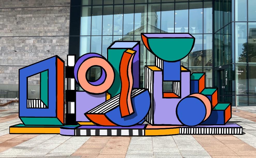 Render of Camille Walala’s installation at The Box by George Proud of Omni Visual.