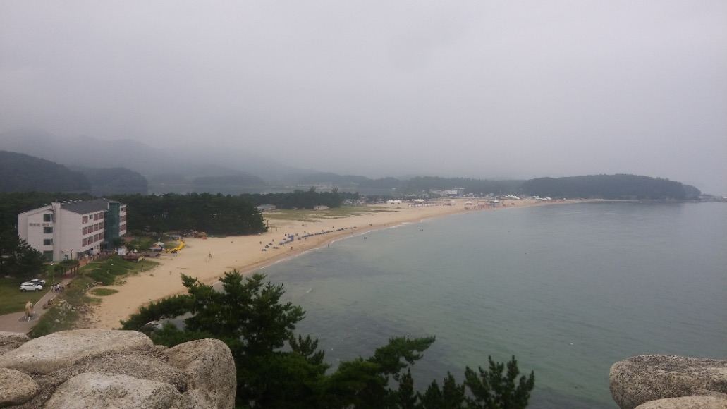 Hwajinpo Beach on a misty day.