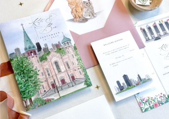 luxury watercolour wedding stationery dog illustration