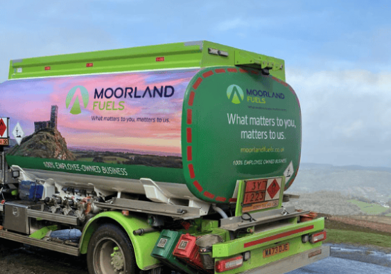 Moorland Fuels tanker with rainbow in the background