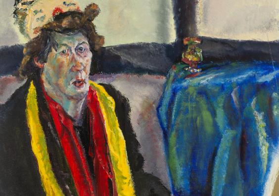 Jean Jones - Blue Table Cloth, Self Portrait