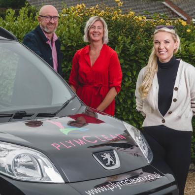 New PlymClean MD Amanda Barnes (right) with former directors Stuart and Gail May