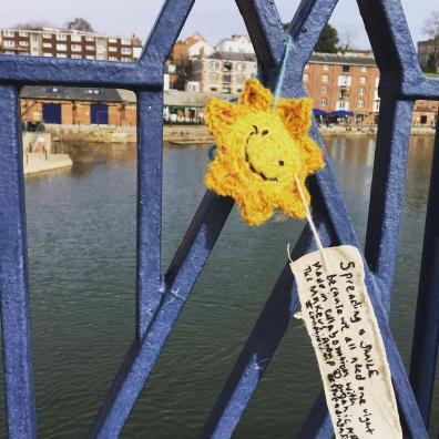 Hand-crocheted SMILES being posted around Exeter to improve the mental wellbeing