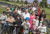 Anne Hawkins, Barry Warren and Jill Moores with local youngsters and Kye Forte at the opening ceremony of the new pump track in Willand.