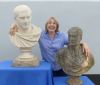 Chilcotts receptionist Jo Neale with the Honiton Pottery marble busts 